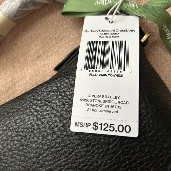 NWT Vera Bradley Leather Roxbury Crescent Crossbody Handbag Moonless Night - Picture 6 of 8